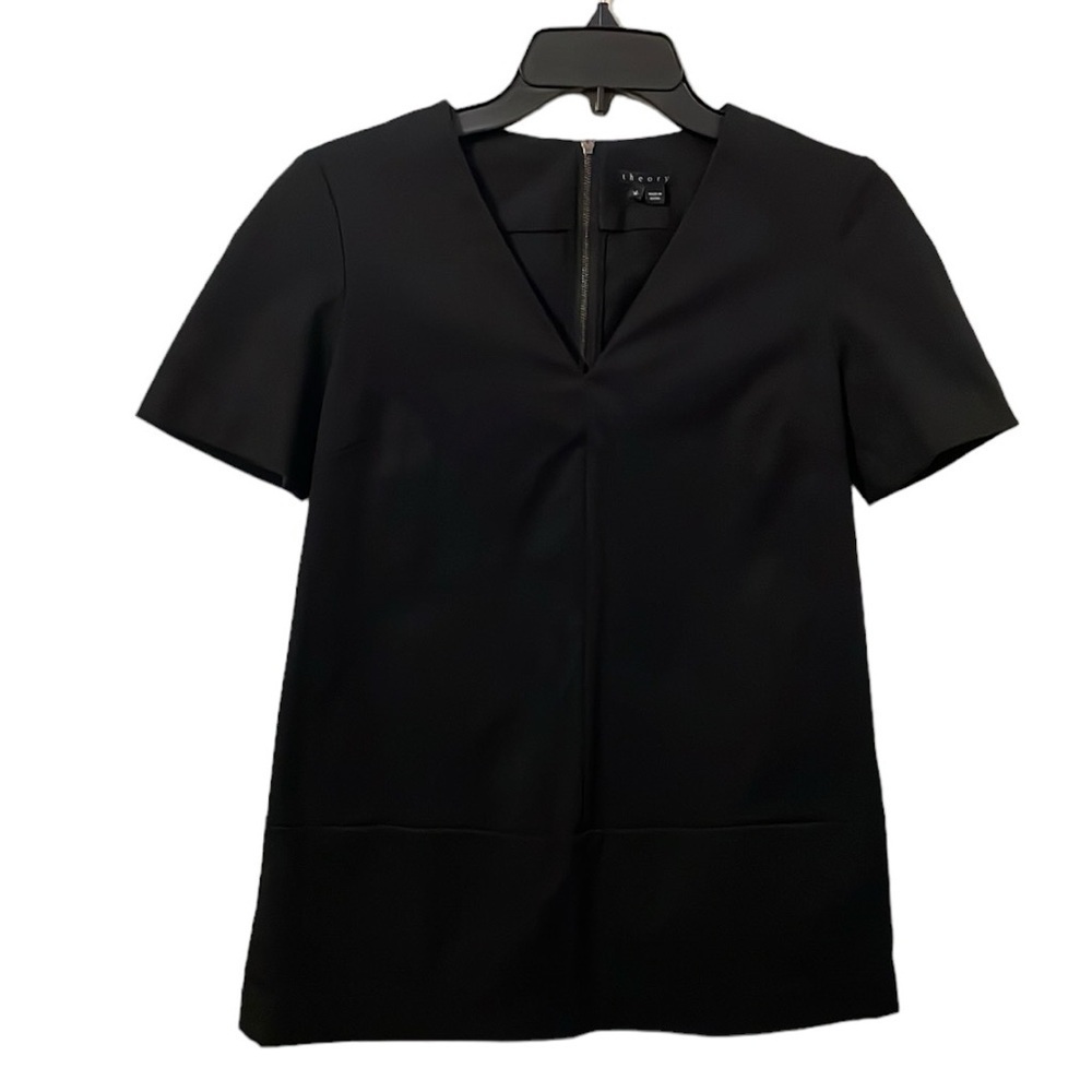 Theory Women's Black Kaliste V-Neck Back Zipper Short Sleeve Top Size S